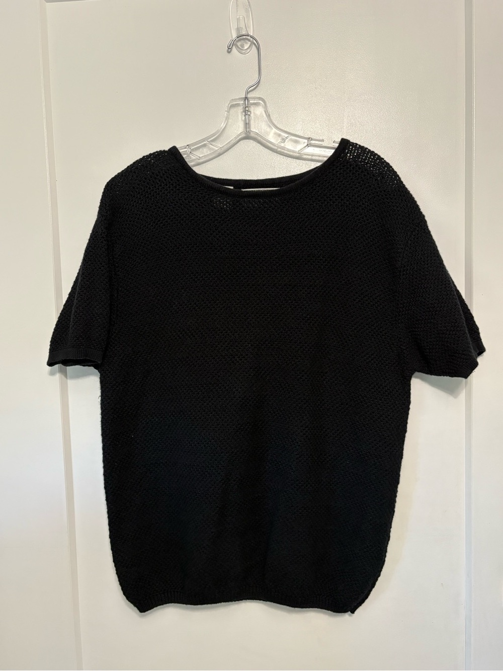 Vintage International Male Open Knit Sweater Mens L Black Mesh Cotton Shirt